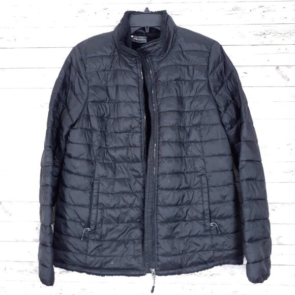 Heat Keep Womens Puffer Coat M Faux Fur Lining Black Zip Pockets CL - Picture 2 of 8